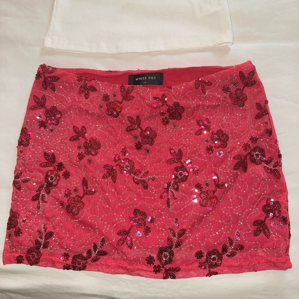 White Fox Boutique Pink Embellished Tank and Mini Skirt Set - Picture 5 of 6